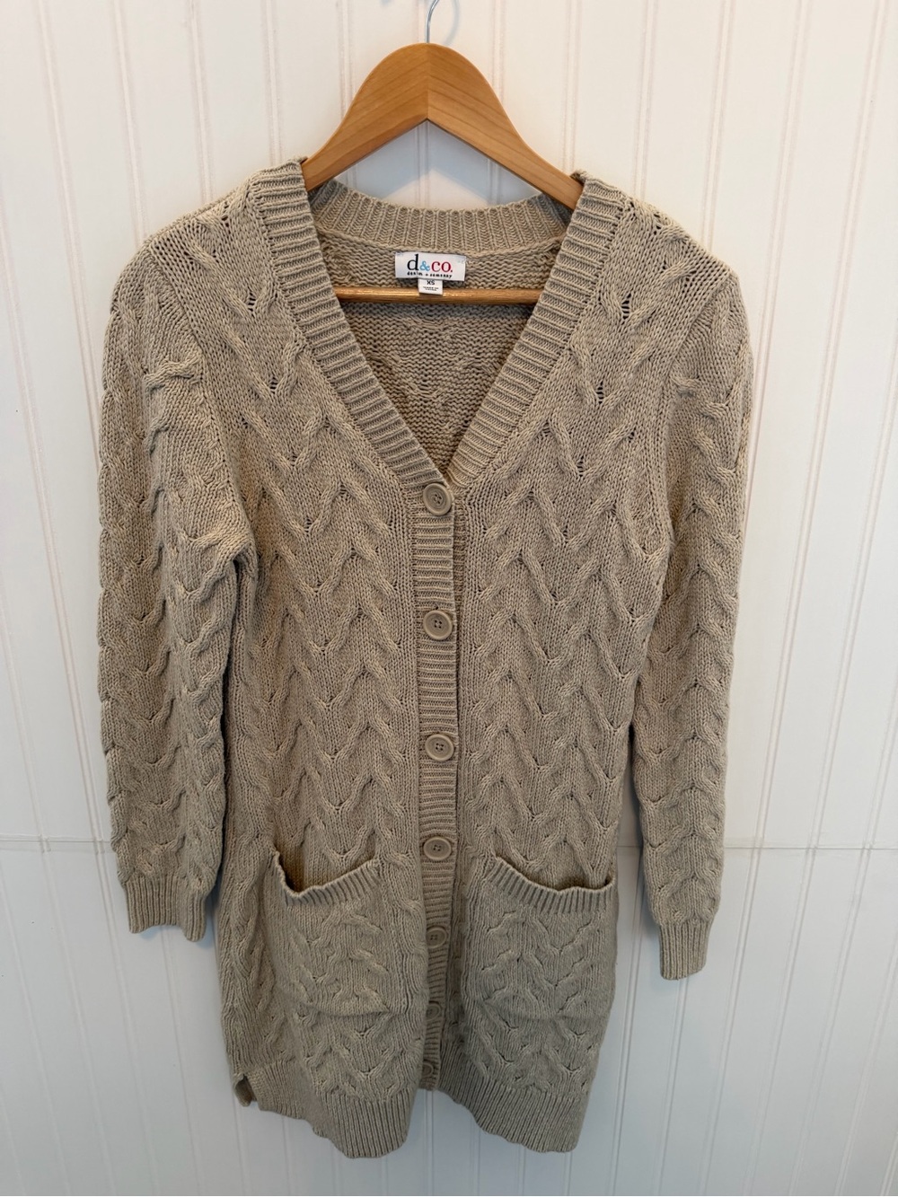 Denim&Co Beige Cable-Knit Button Cardigan